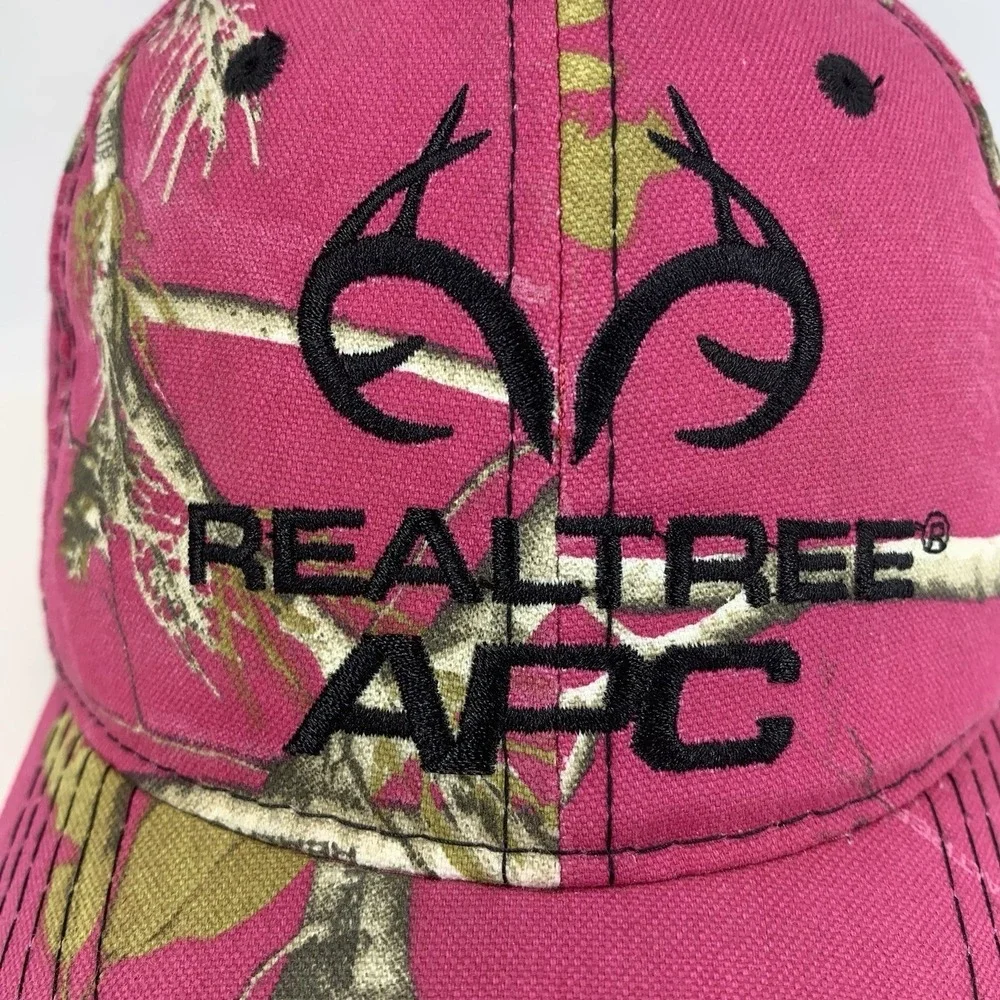 Realtree APC Pink Camo Hat Adjustable Baseball Cap Embroidered Black Antler Logo